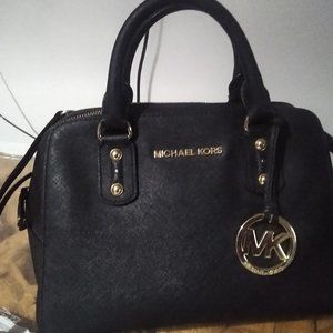 Michael Kors black leather satchel bag.